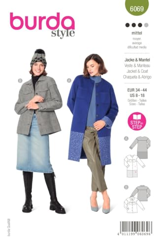 Burda Style Schnittmuster Mantelvariationen zum selber nähen | Damen, Gr. 34-44 | Nählevel: mittel #6069 von Burda