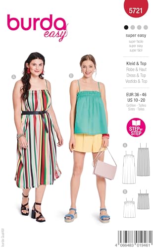 burda easy Schnittmuster Damen #5721 Trägerkleid mit Nahttaschen & Top mit Spaghettiträgern Gr. 36-46 burda easy Schnittmuster Damen #5721 Trägerkleid mit Nahttaschen & Top mit Spaghettiträgern Gr. 36-46 von burdastyle