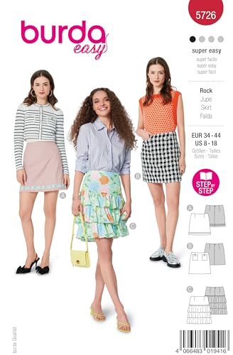 burda easy Schnittmuster Damen #5726 Miniröcke mit Reißverschluss, Zierknöpfen und Rüschen Gr. 34-44 burda easy Schnittmuster Damen #5726 Miniröcke mit Reißverschluss, Zierknöpfen und Rüschen Gr. 34-44 von burdastyle
