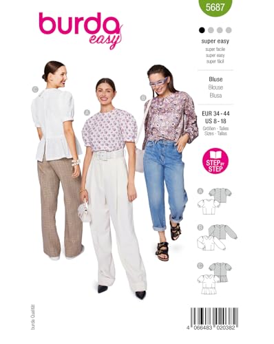 burda easy Schnittmuster Damen Blusen mit Puffärmeln #5687 Gr. 34-44 von burdastyle
