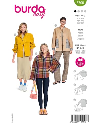 burda easy Schnittmuster Damen Jacken mit Stehkragen #5706 Gr. 34-44 von burdastyle