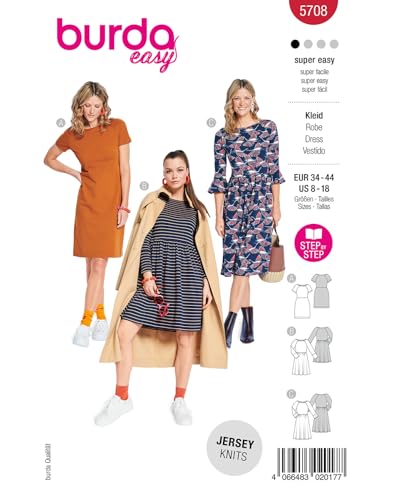 burda easy Schnittmuster Damen Jerseykleider #5708 Gr. 34-44 von burdastyle