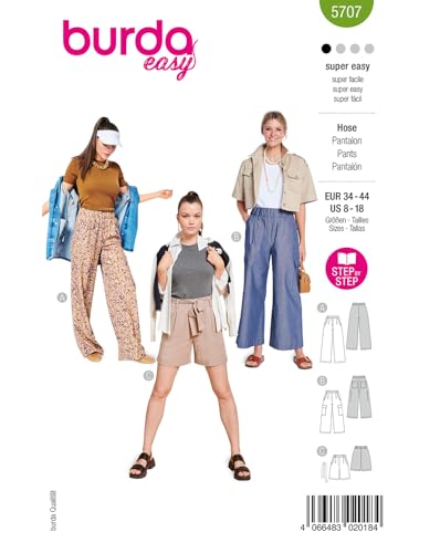 burda easy Schnittmuster Damen Marlene-Hosen mit Gummibund #5707 Gr. 34-44 von burdastyle