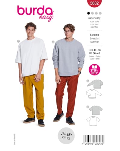 burda easy Schnittmuster Herren Basic Sweatshirts #5682 Gr. 46-56 von burdastyle