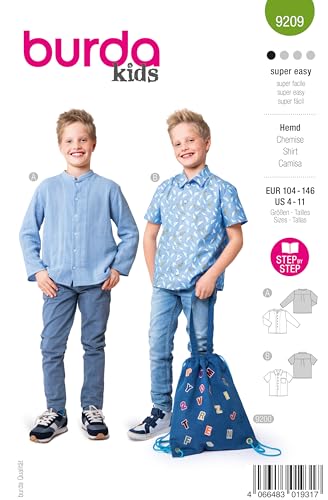 burda kids Schnittmuster Jungen #9209 Hemd mit Stehkragen & Kurzarmhemd mit Brusttasche Gr. 104-146 von burdastyle