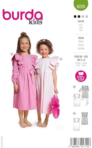 burda kids Schnittmuster Mädchen Kleid mit Volantärmeln Gr. 92-128 von burdastyle