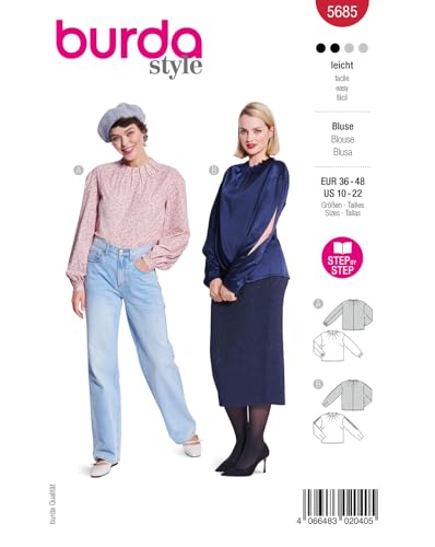 burda style Schnittmuster Damen Blusen mit Falten #5685 Gr. 36-48 von burdastyle