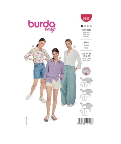 burdastyle Schnittmuster 5887 | Blusen in verschiedenen Längen zum selber nähen | Damen, Gr. 34-48 | Nählevel: leicht von burdastyle