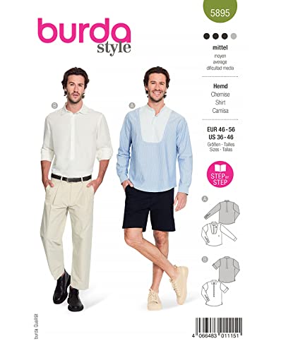 burdastyle Schnittmuster 5895 | Schlupfhemden zum selber nähen | Herren, Gr. 46-56 | Nählevel: mittel von burdastyle