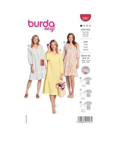 burdastyle Schnittmuster 5907 | Kleider mit V-Ausschnitt zum selber nähen | Damen, Gr. 34-48 | Nählevel: sehr leicht von burdastyle