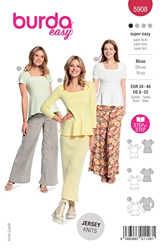 burdastyle Schnittmuster 5908 | Blusen mit eckigem Ausschnitt zum selber nähen | Damen, Gr. 34-48 | Nählevel: sehr leicht burdastyle Schnittmuster 5908 | Blusen mit eckigem Ausschnitt zum selber nähen | Damen, Gr. 34-48 | Nählevel: sehr leicht von Burda