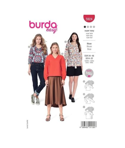 burdastyle Schnittmuster 5924 | Verschlusslose Blusen zum selber nähen | Damen, Gr. 34-48 | Nählevel: sehr leicht von Burda Style