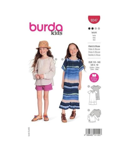 burdastyle Schnittmuster 9247 | Kleid und Bluse für Mädchen zum selber nähen | Mädchen, 110-140 | Nählevel: leicht von burdastyle