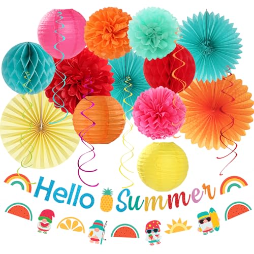 Summer Luau Hawaiian-Strand-Party-Dekorations-Zubehör, 21 Stück, Hello Banner, Pool-Papierlaternen, Waben, hängende Luftschlangen, Girlande, Seiden-Pompons, Blumenfächer, tropische Summer Luau Hawaiian-Strand-Party-Dekorations-Zubehör, 21 Stück, Hello Banner, Pool-Papierlaternen, Waben, hängende Luftschlangen, Girlande, Seiden-Pompons, Blumenfächer, tropische von burgleda