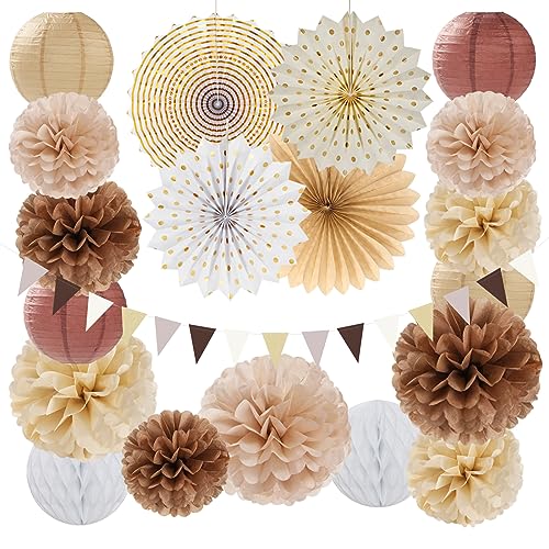burgleda Boho-Baby-Shower weiß-braune Champagner-Party-Dekorationen – 20 Stück neutrale, rustikale Papierlaternen, Fächer, Seiden-Pom-Poms, Wabenbälle, Wimpelkette, Geburtstag, Hochzeit, Braut, burgleda Boho-Baby-Shower weiß-braune Champagner-Party-Dekorationen – 20 Stück neutrale, rustikale Papierlaternen, Fächer, Seiden-Pom-Poms, Wabenbälle, Wimpelkette, Geburtstag, Hochzeit, Braut, von burgleda