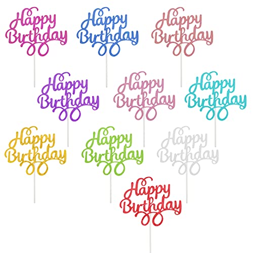 burkfeeg 30 Stück Happy Birthday Tortendeko, Cupcake Tortendeko Geburtstag Glitter Cake Topper für Jungen Mädchen Kinder Kuchen Dekoration Supplies (10 Farben) von burkfeeg