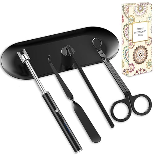 burtok Schwarz 5 in 1 Kerzenpflegeset, Elegantes Kerzendocht-Trimmer-Set, Kerzenanzünder-Set, Kerzenlöscher, Kerzentablett, Kerzendochtlöffel, Kerzenzubehör-Set für Kerzenliebhaber burtok Schwarz 5 in 1 Kerzenpflegeset, Elegantes Kerzendocht-Trimmer-Set, Kerzenanzünder-Set, Kerzenlöscher, Kerzentablett, Kerzendochtlöffel, Kerzenzubehör-Set für Kerzenliebhaber von burtok