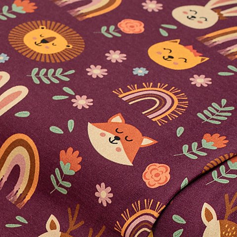 Baumwoll-Jersey-Digitaldruck „Animal Friends“ mit Elasthan, bordeaux-color von buttinette