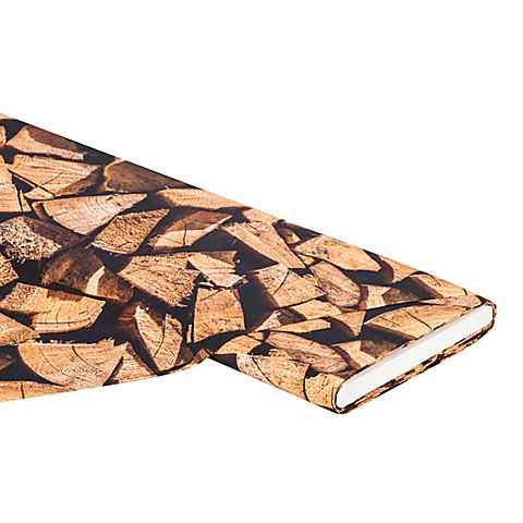 Baumwollstoff-Digitaldruck "Brennholz", Serie Ria, braun-color von buttinette
