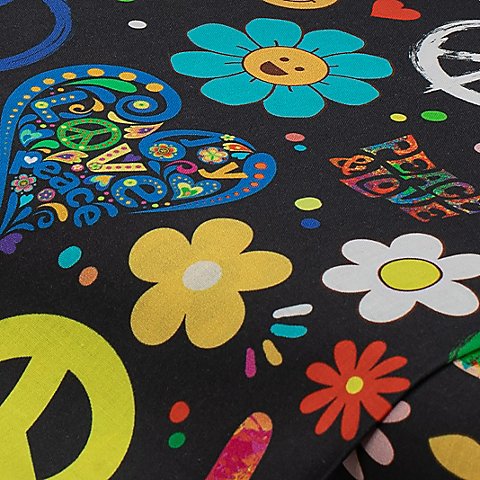 Baumwollstoff-Digitaldruck "Love & Peace", Serie Ria, schwarz-color Baumwollstoff-Digitaldruck "Love & Peace", Serie Ria, schwarz-color von buttinette