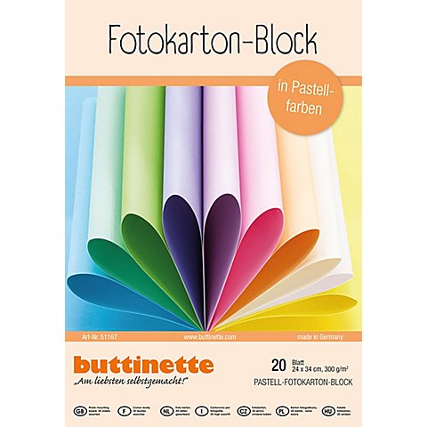 buttinette Fotokarton-Block, Pastellfarben, 24 x 34 cm, 20 Blatt von buttinette