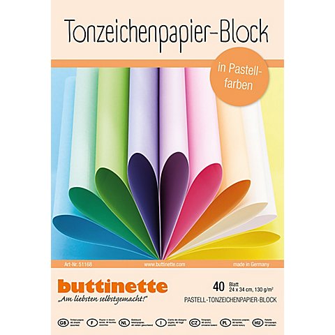 buttinette Tonzeichenpapier-Block, Pastellfarben, 24 x 34 cm, 40 Blatt von buttinette