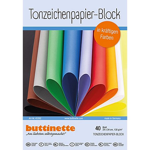 buttinette Tonzeichenpapier-Block, bunt, 24 x 34 cm, 40 Blatt von buttinette