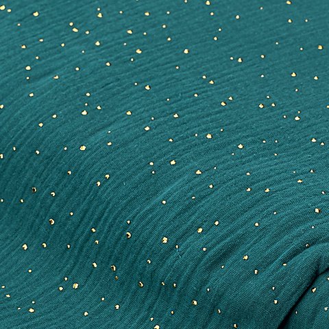 Musselin/Doppel-Gaze mit Glitzerdruck "Tupfen", petrol/gold von buttinette