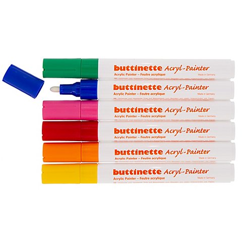 buttinette Acryl-Painter "Grundfarben", Stärken: 4 mm / 1–5 mm, 6 Stifte von buttinette