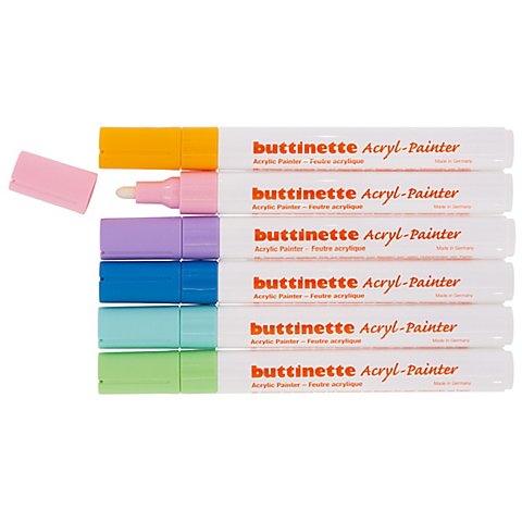 buttinette Acryl-Painter "Pastell", Stärken: 4 mm / 1–5 mm, 6 Stifte buttinette Acryl-Painter "Pastell", Stärken: 4 mm / 1–5 mm, 6 Stifte von buttinette