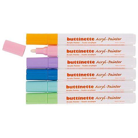 buttinette Acryl-Painter "Pastell", Stärken: 4 mm / 1–5 mm, 6 Stifte von buttinette