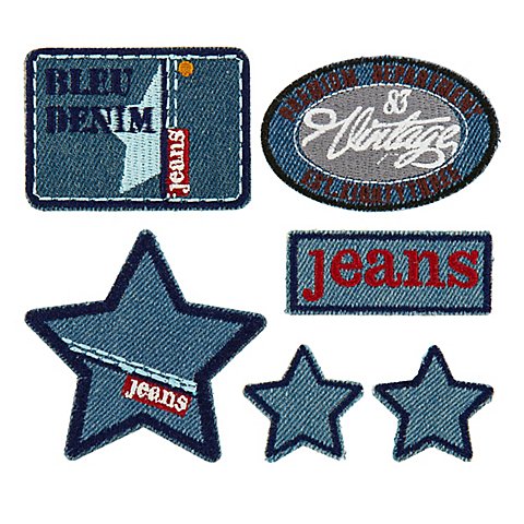 buttinette Applikationen "Jeans", Größe: 3,5–6,5 cm, Inhalt: 6 Stück von buttinette