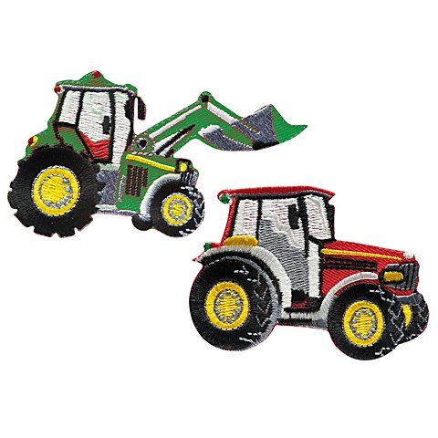 buttinette Applikationen "Traktor", Größe: 7,5 x 5 cm, 8,5 x 5 cm, Inhalt: 2 Stück von buttinette