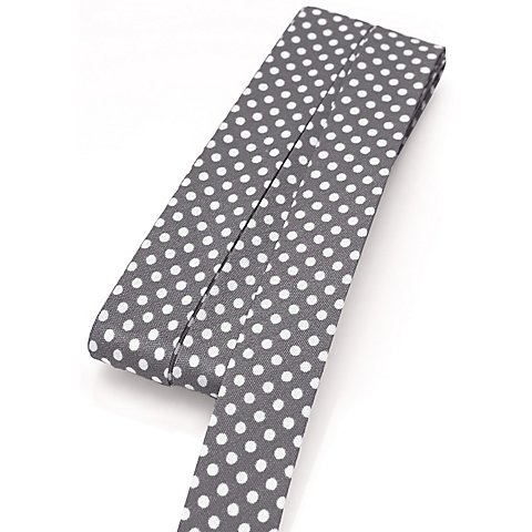 buttinette Baumwoll-Schrägband "Punkte", grau-weiß, Breite: 2 cm, 5 m von buttinette