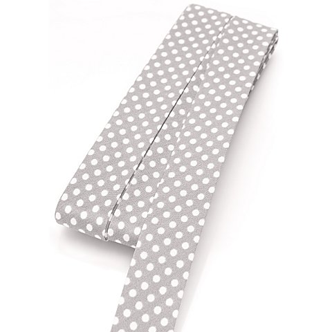 buttinette Baumwoll-Schrägband "Punkte", hellgrau-weiß, Breite: 2 cm, 5 m von buttinette