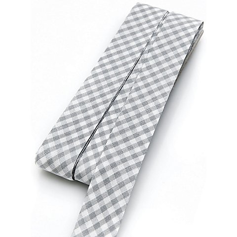 buttinette Baumwoll-Schrägband Vichykaro, grau-weiß, Breite: 2 cm, Länge: 5 m von buttinette