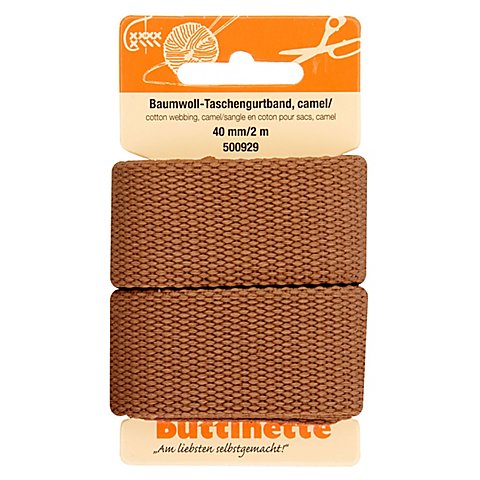 buttinette Baumwoll-Taschengurtband, camel, Breite: 4 cm, Länge: 2 m buttinette Baumwoll-Taschengurtband, camel, Breite: 4 cm, Länge: 2 m von buttinette