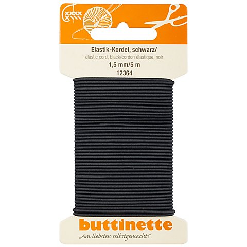 buttinette Elastik-Kordel, schwarz, Stärke: 1,5 mm, Länge: 5 m von buttinette