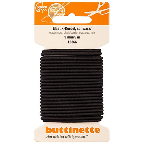 buttinette Elastik-Kordel, schwarz, Stärke: 3 mm, Länge: 5 m von buttinette