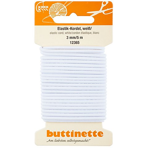 buttinette Elastik-Kordel, weiß, Stärke: 3 mm, Länge: 5 m von buttinette