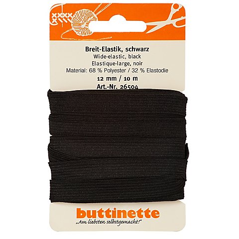 buttinette Gummiband "Breit-Elastik", schwarz, Breite: 12 mm, Länge: 10 m von buttinette