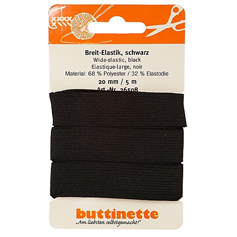 buttinette Gummiband "Breit-Elastik", schwarz, Breite: 20 mm, Länge: 5 m buttinette Gummiband "Breit-Elastik", schwarz, Breite: 20 mm, Länge: 5 m von buttinette