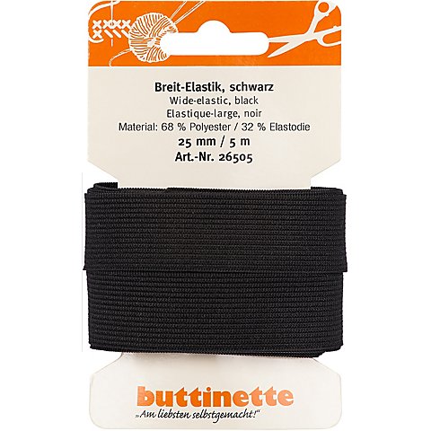 buttinette Gummiband "Breit-Elastik", schwarz, Breite: 25 mm, Länge: 5 m von buttinette
