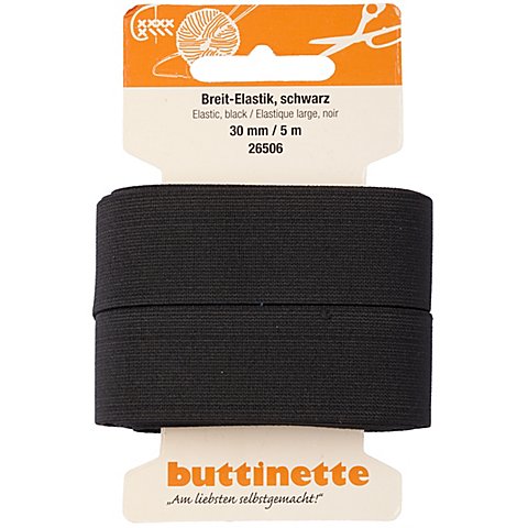 buttinette Gummiband "Breit-Elastik", schwarz, Breite: 30 mm, Länge: 5 m von buttinette