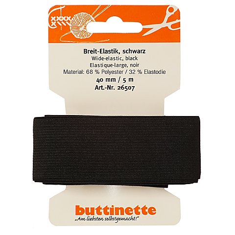 buttinette Gummiband "Breit-Elastik", schwarz, Breite: 40 mm, Länge: 5 m buttinette Gummiband "Breit-Elastik", schwarz, Breite: 40 mm, Länge: 5 m von buttinette
