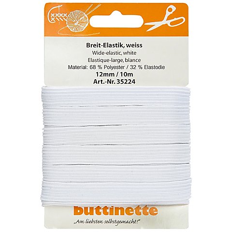 buttinette Gummiband "Breit-Elastik", weiß, Breite: 12 mm, Länge: 10 m von buttinette