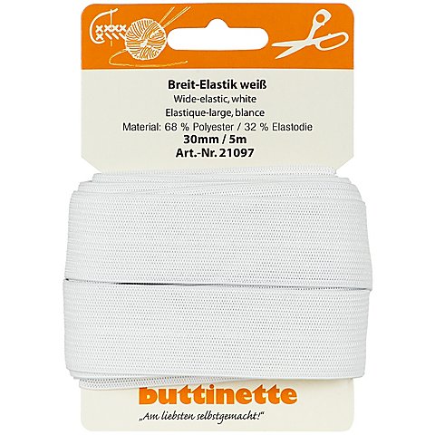 buttinette Gummiband "Breit-Elastik", weiß, Breite: 30 mm, Länge: 5 m von buttinette