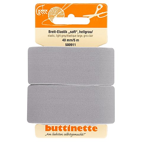 buttinette Soft-Gummiband "Breit-Elastik", hellgrau, Breite: 40 mm, Länge: 5 m buttinette Soft-Gummiband "Breit-Elastik", hellgrau, Breite: 40 mm, Länge: 5 m von buttinette