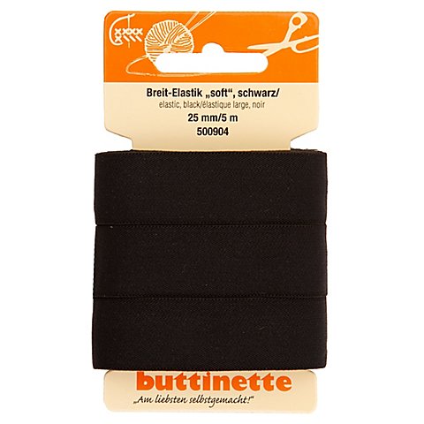 buttinette Soft-Gummiband "Breit-Elastik", schwarz, Breite: 25 mm, Länge: 5 m buttinette Soft-Gummiband "Breit-Elastik", schwarz, Breite: 25 mm, Länge: 5 m von buttinette