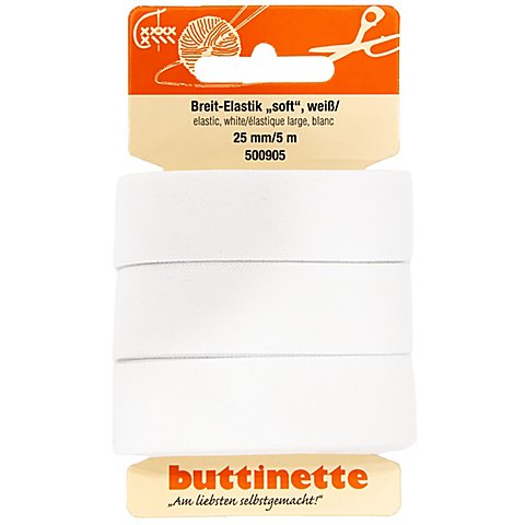 buttinette Soft-Gummiband "Breit-Elastik", weiß, Breite: 25 mm, Länge: 5 m buttinette Soft-Gummiband "Breit-Elastik", weiß, Breite: 25 mm, Länge: 5 m von buttinette